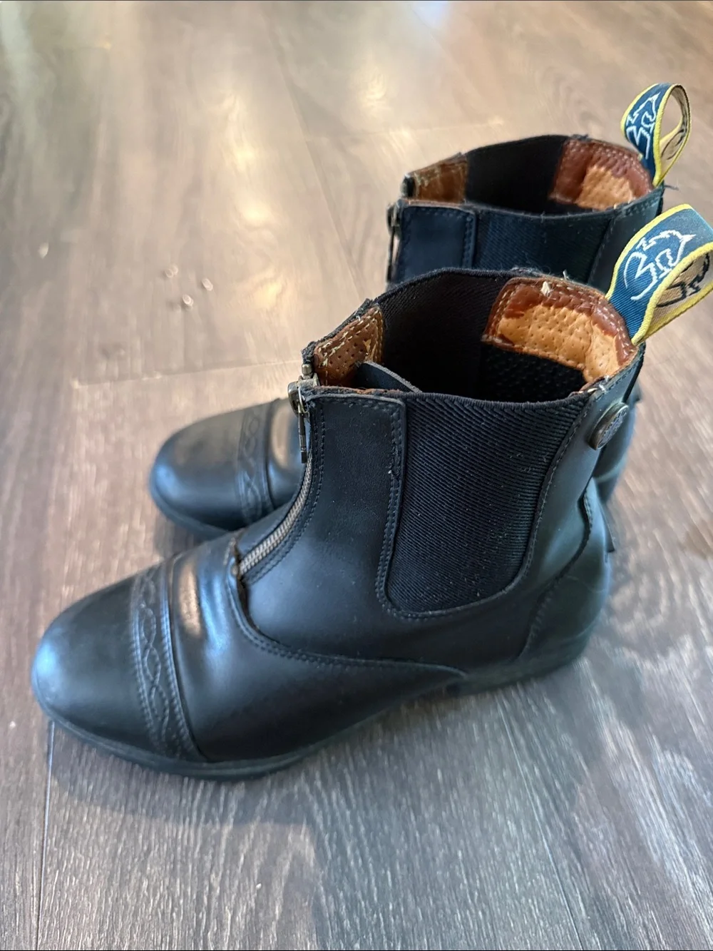 Kids Black Front-Zip Riding Boots with Pull Tab